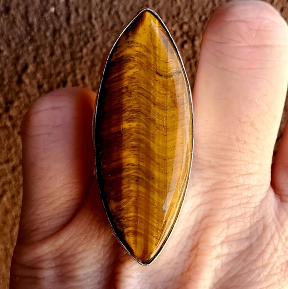New Huge Tiger Eye 925 Silver Statement Ring. - Picture 9 of 15